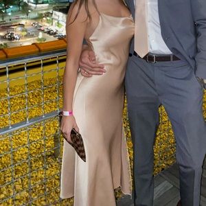 Alice and Olivia Champagne Gold Midi Asymmetrical Cocktail Dress